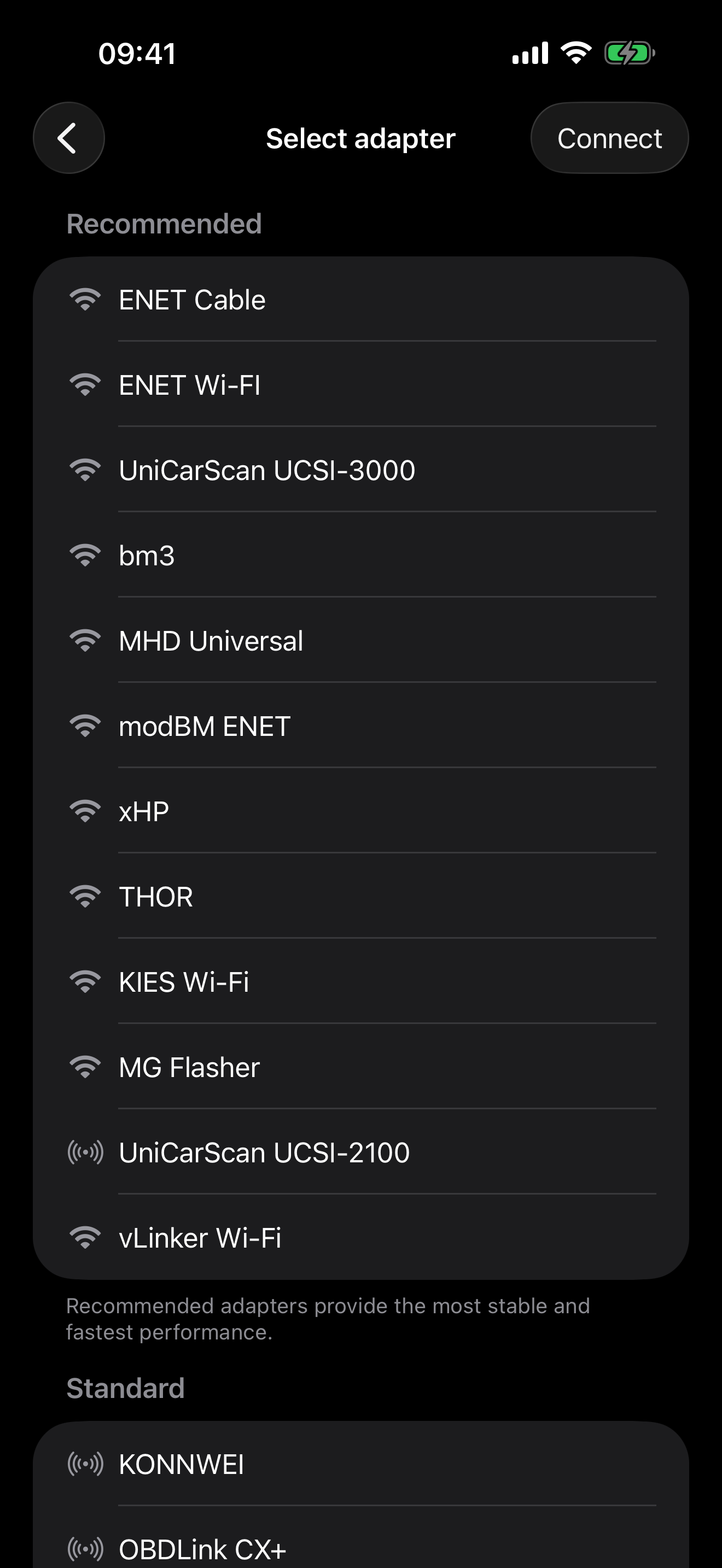 Connect any OBD adapter